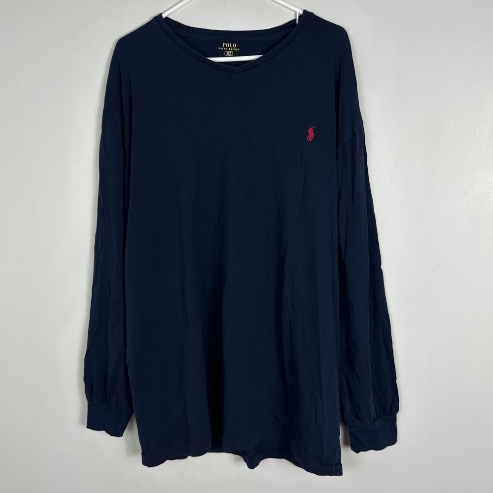 Polo Ralph Lauren Mens Long Sleeve Tee Sz XLT V-Neck Blue Long Sleeve Pony Logo